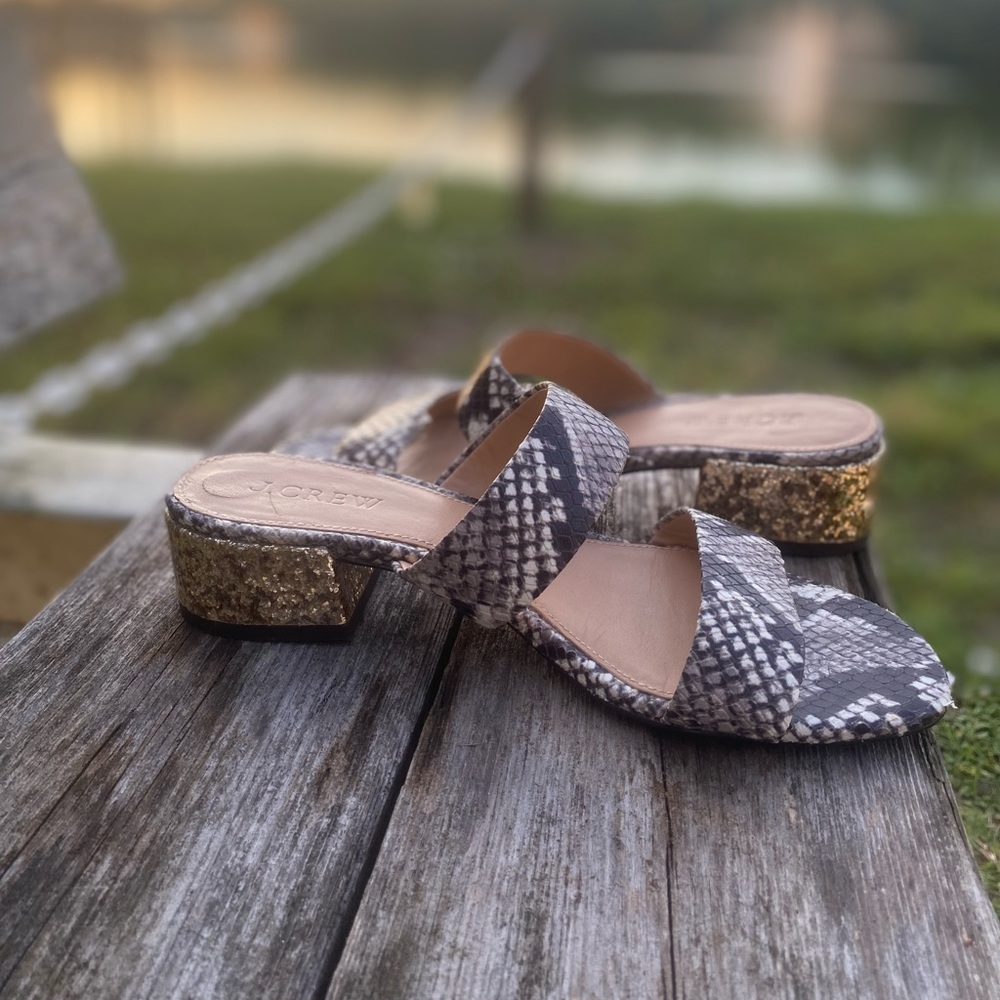 J.CREW SNAKE PRINT SANDALS
